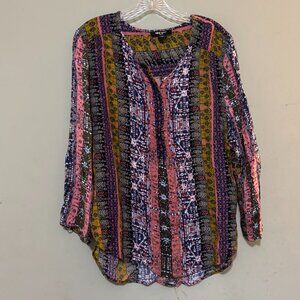 Nine West Jeans Multicolor Button Down Boho Print Blouse Top – Size XL